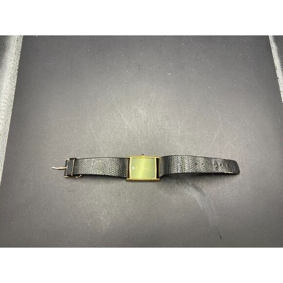 Phasar Gold Tone Rectangle Black Dial Quartz Watch Y100-5470 Black Leather Band - Picture 7 of 8